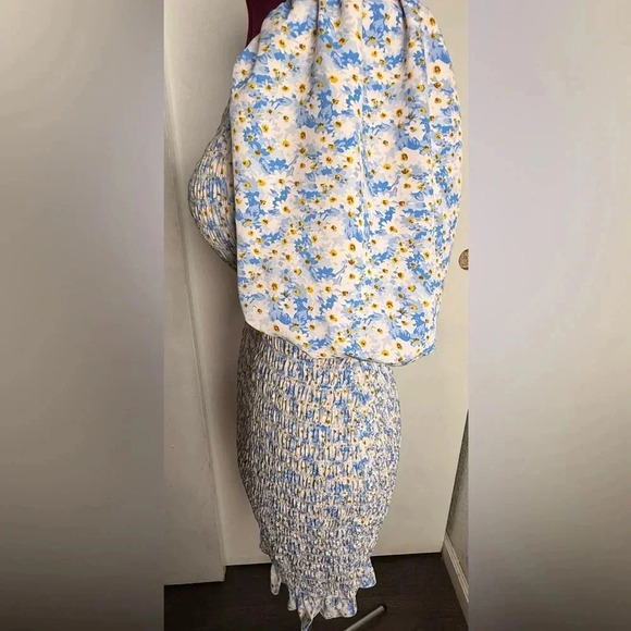 NTW Women Floral Puff Sleeve Mini Dress Square Neck Ruffle Hem Bodycon Dresses - Picture 6 of 9